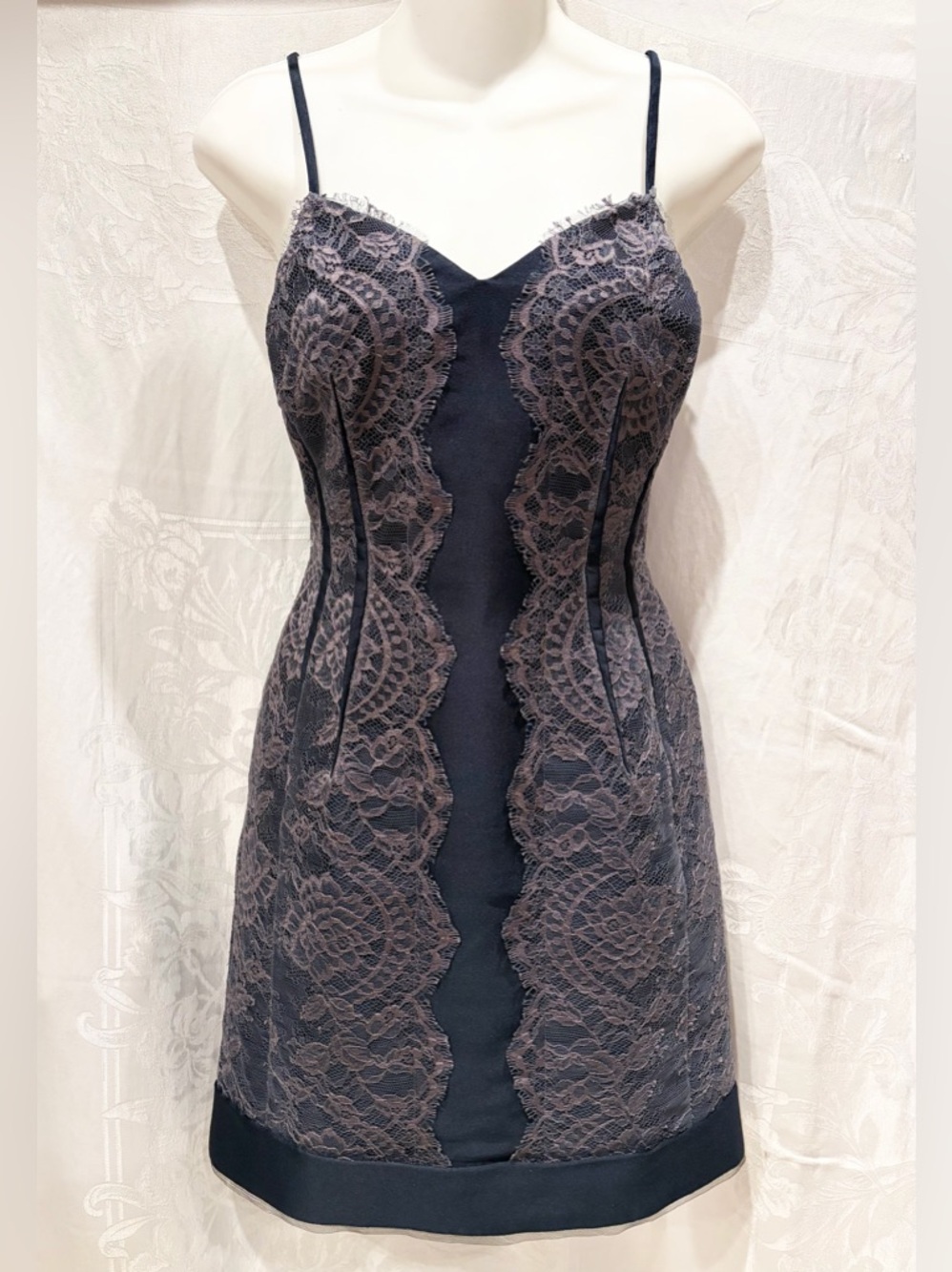 LANVIN “Les 10 Ans” Custom Order Black Satin Gray Slip Dress 36 4 $2K